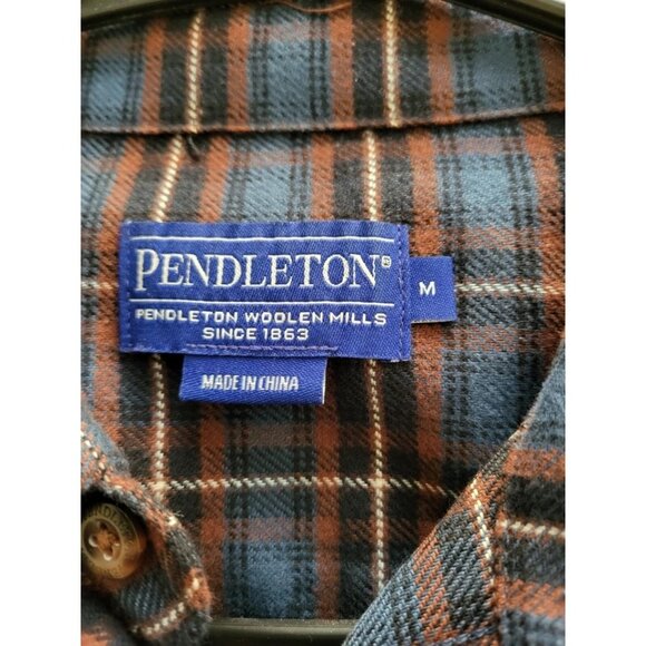 NWOT Pendleton Trail Men's Medium Plaid Flannel Blue Brown Elbow Patches - Picture 3 of 3